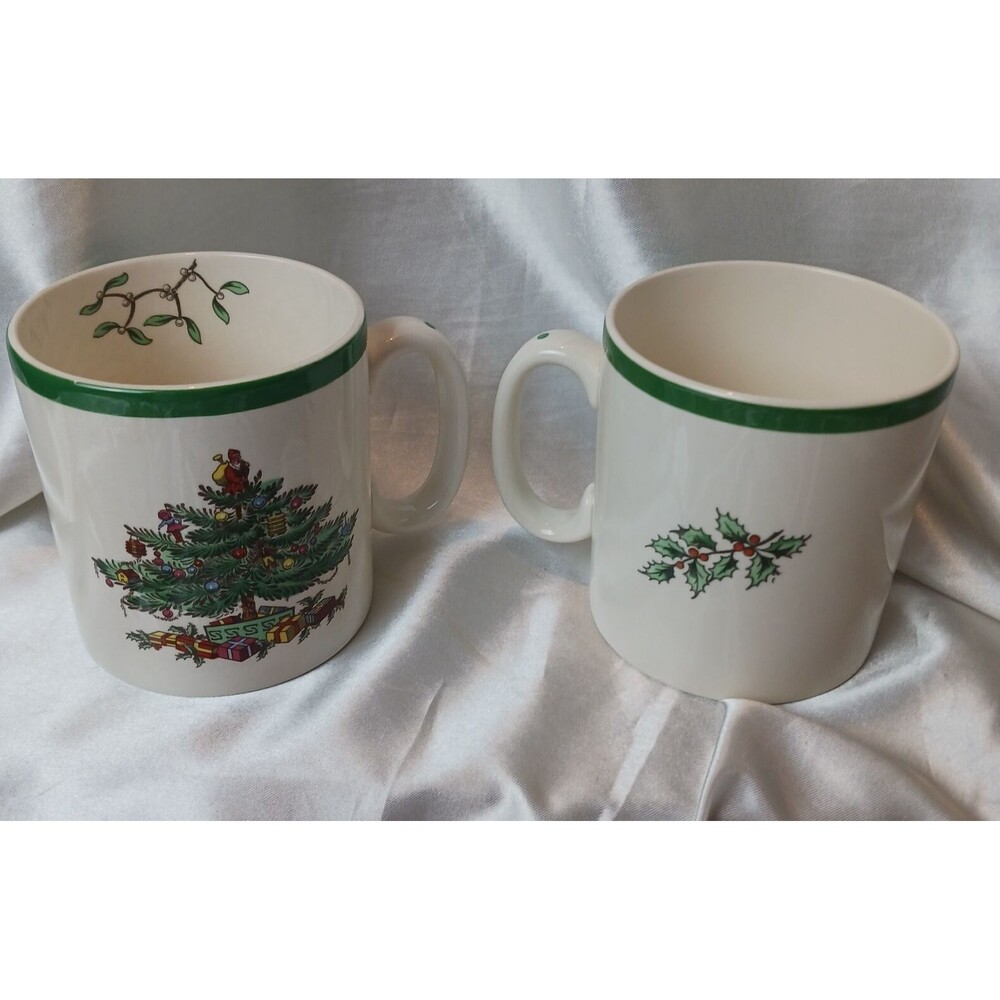 SPODE ENGLAND CHRISTMAS TREE MUG LOT OF 2 CRAZING